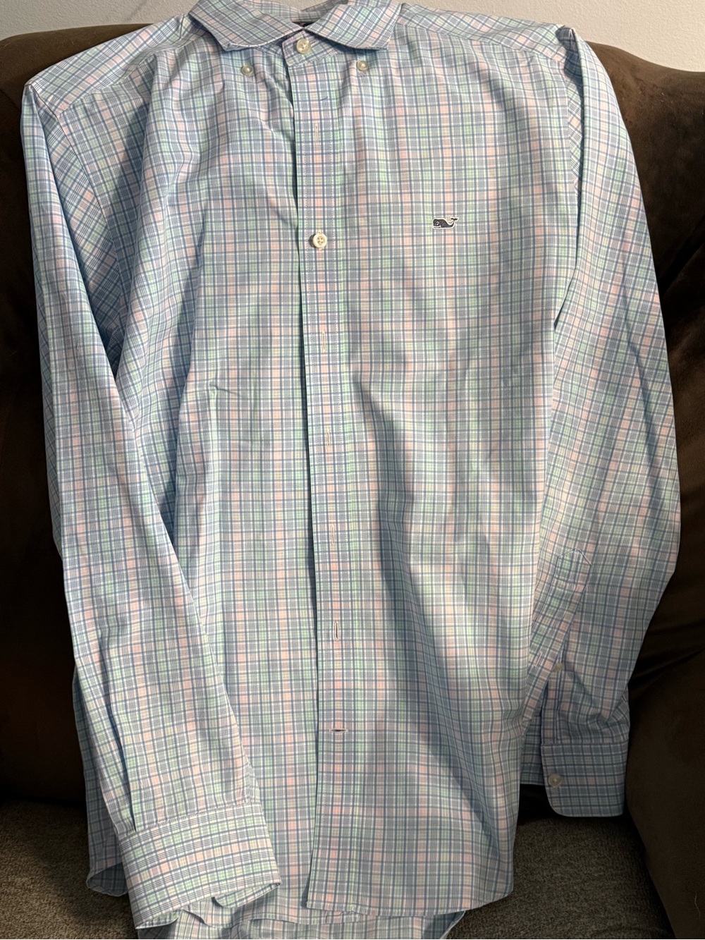 Vineyard Vines Blue and Pink Plaid Button-Down Dress Shirt